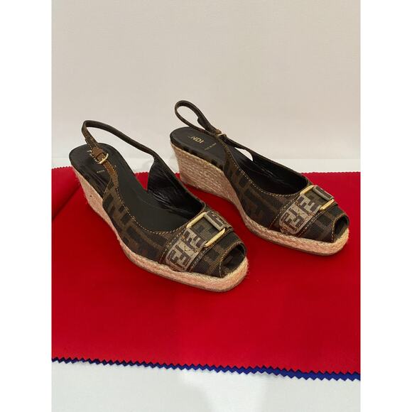 Vintage Fendi Slingback Logo Espadrilles - Picture 1 of 5